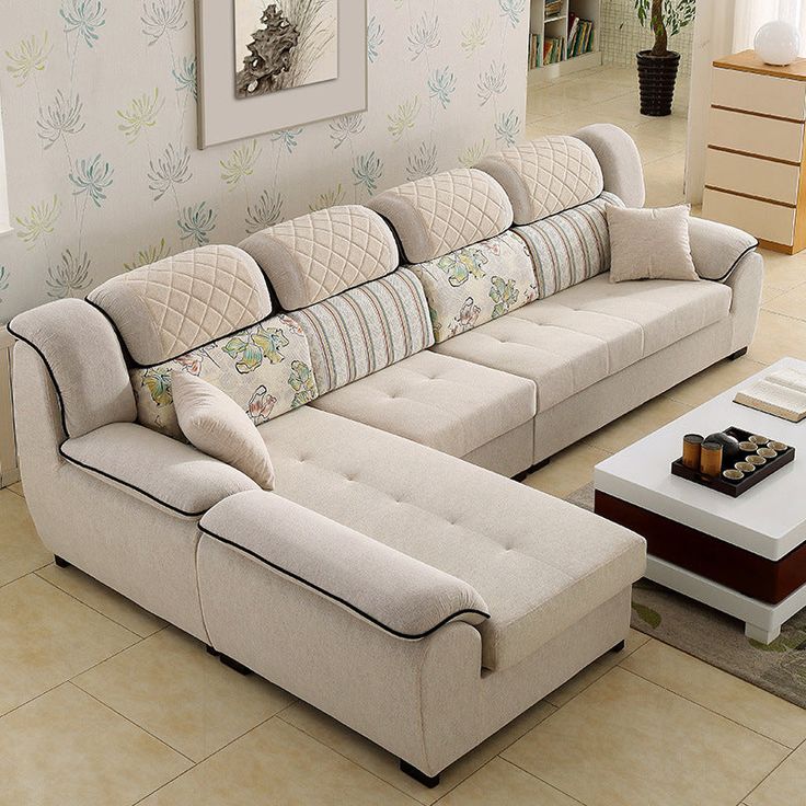 Contemporary Left Hand Facing Sectional 4-Seater Sofa with Pillow Back Cushions - 134L x 71W x 37H _ Off-White _ Latex (1)