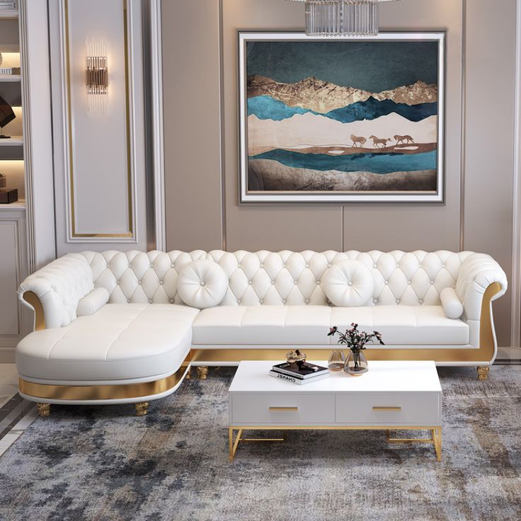 Sitka Modern Chesterfield L-Shaped Sectional Sofa with Chaise